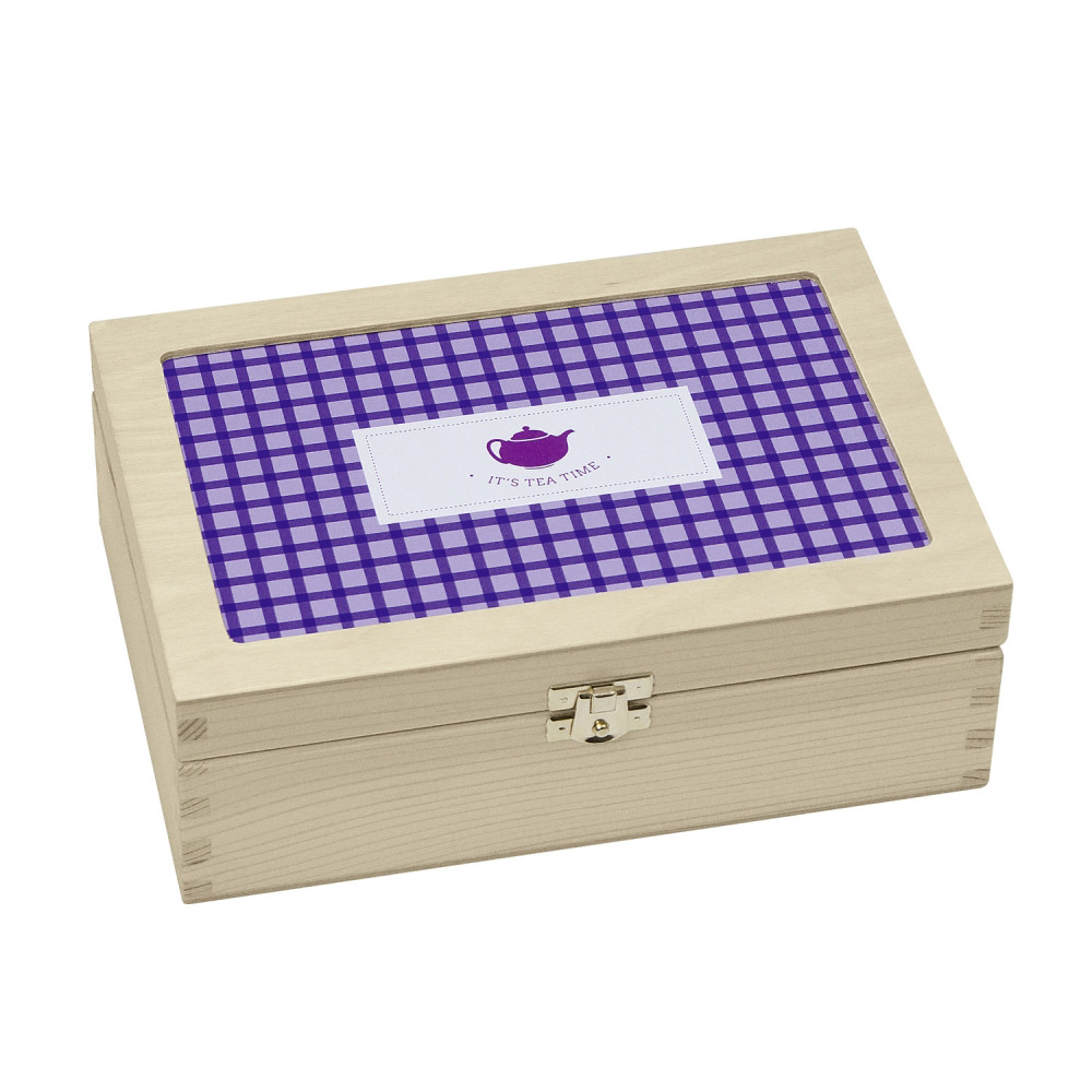 Teabox "It's Tea Time" - violett kariert